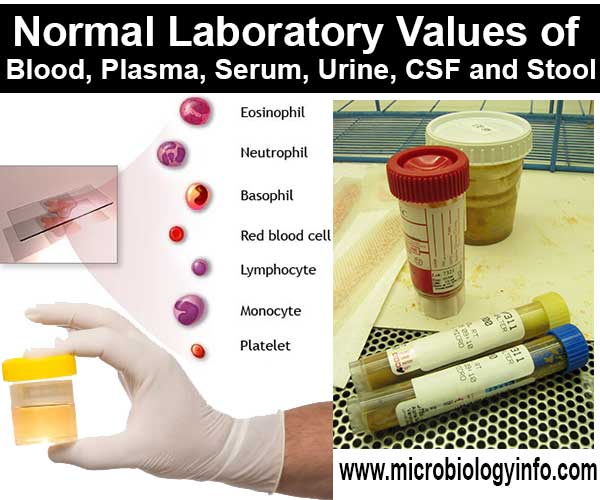 Normal Laboratory Values of Blood, Plasma, Serum, Urine, CSF and Stool